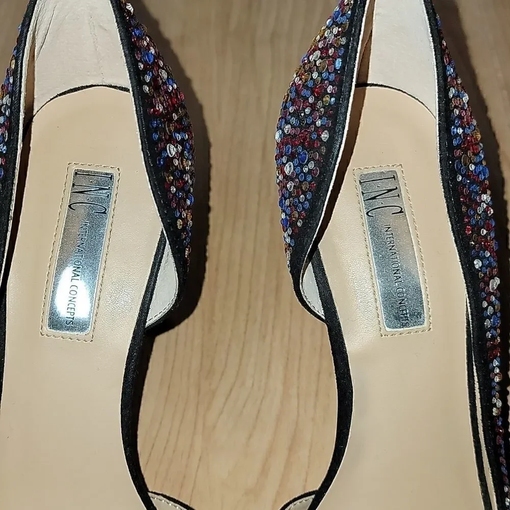 𝅺INC INTERNATIONAL CONCEPTS KENJAY D'ORSAY BLACK SEQUINED PUMPS, SIZE 9.5